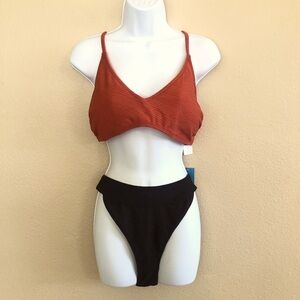 Cupshe Texturized Criss Cross Self Tie Spaghetti Straps Cheeky Bikini Swim Set